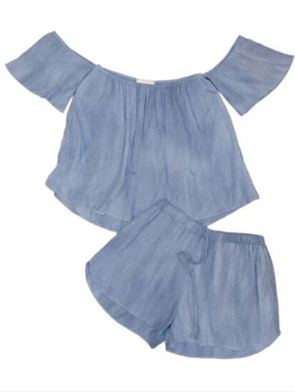 Sage The Label Blue Chambray Denim Look Shirt and Shorts Outfit Matching Set M